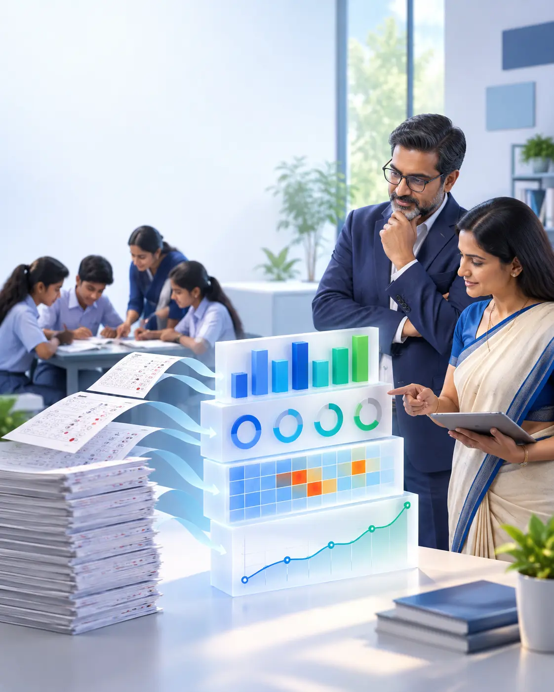 Teacher reviewing visual performance analytics