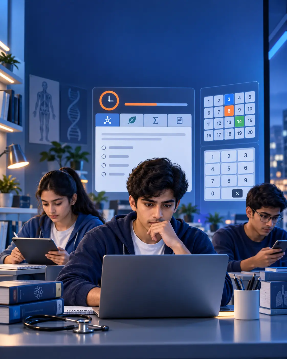 Students taking a structured computer-based test