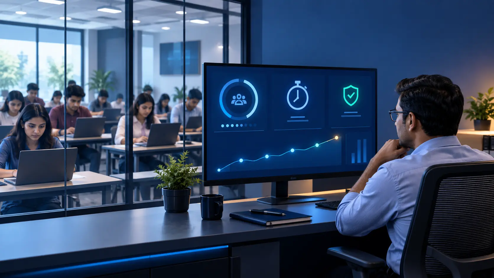 Institute operator monitoring a live computer-based examination